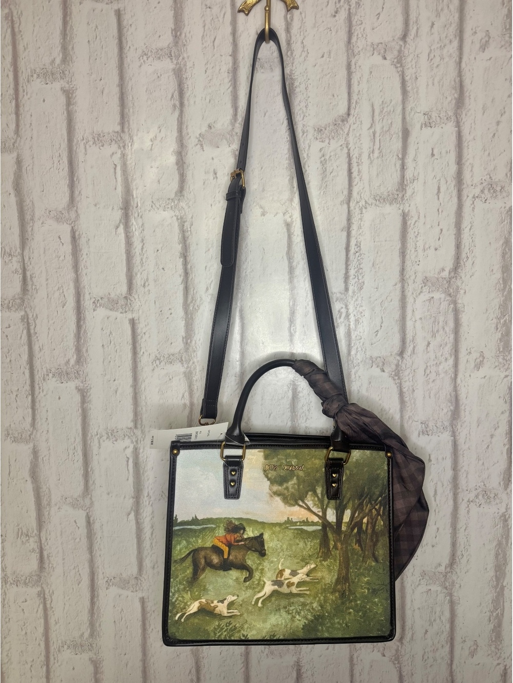 Rare Betsey Johnson Horse Hounds Equestrian Scarf Satchel Crossbody Bag NWT